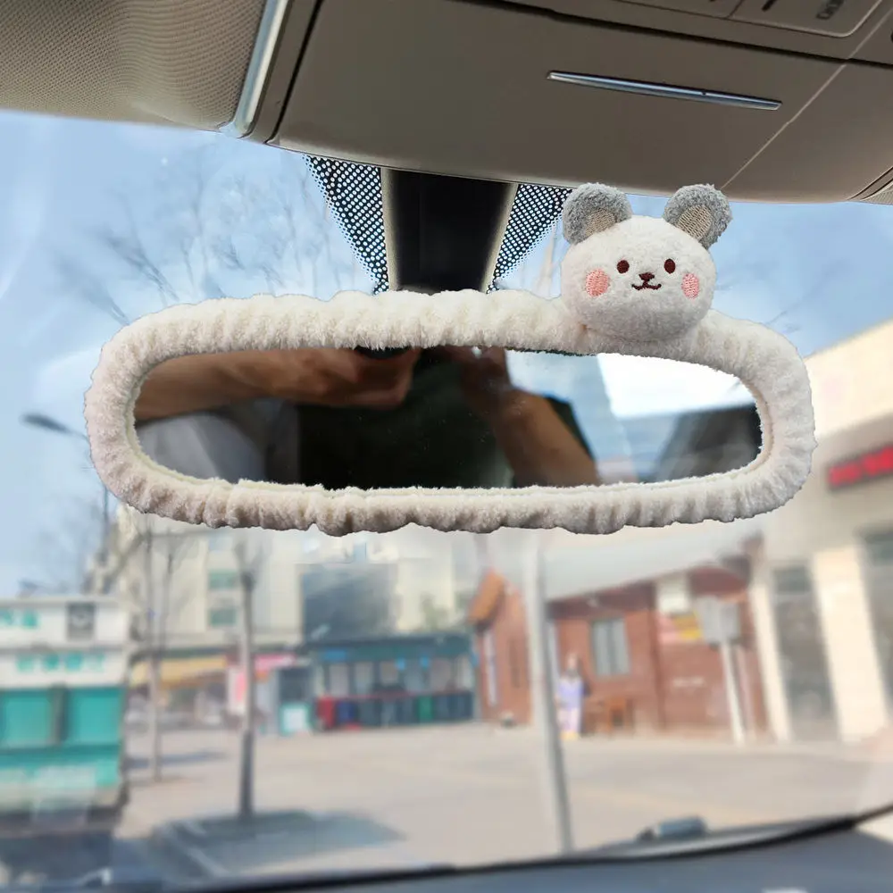 Adorable Bear Car Rearview Mirror Cover Cute Creative Korean Character Mirror Cartoon Reversing Decoration Female rearview mirror cover