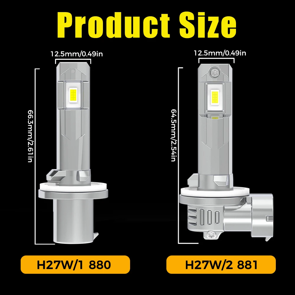 BMTxms 2Pcs H27 881 880 Led 전구 H27W/2 H27W/1 자동차 안개등 노란색 흰색 현대 기아 닛산 쉐보레 쌍용 폰티악