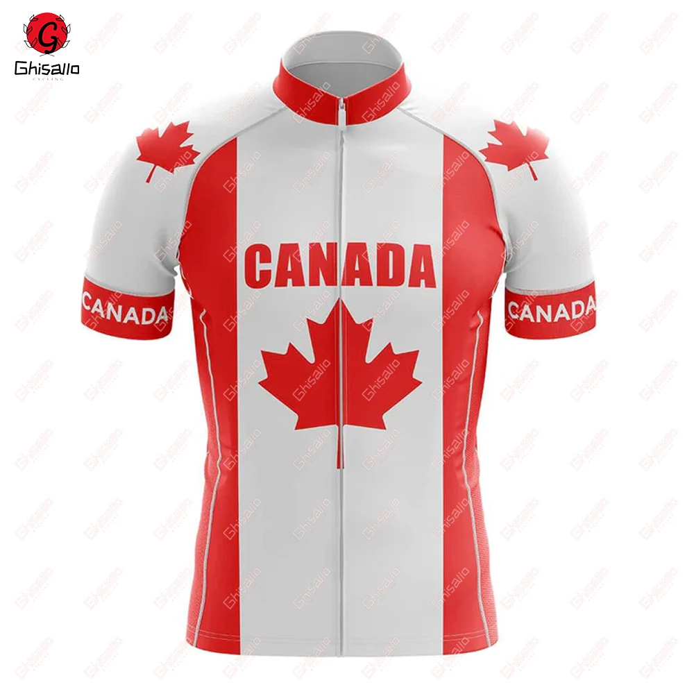 Canada Cycling Jersey for Men, Breathable Short Sleeve, Bib Shorts, Durable 20D Gel Pad, Mountain Bicycle Clothing, New, V1 4