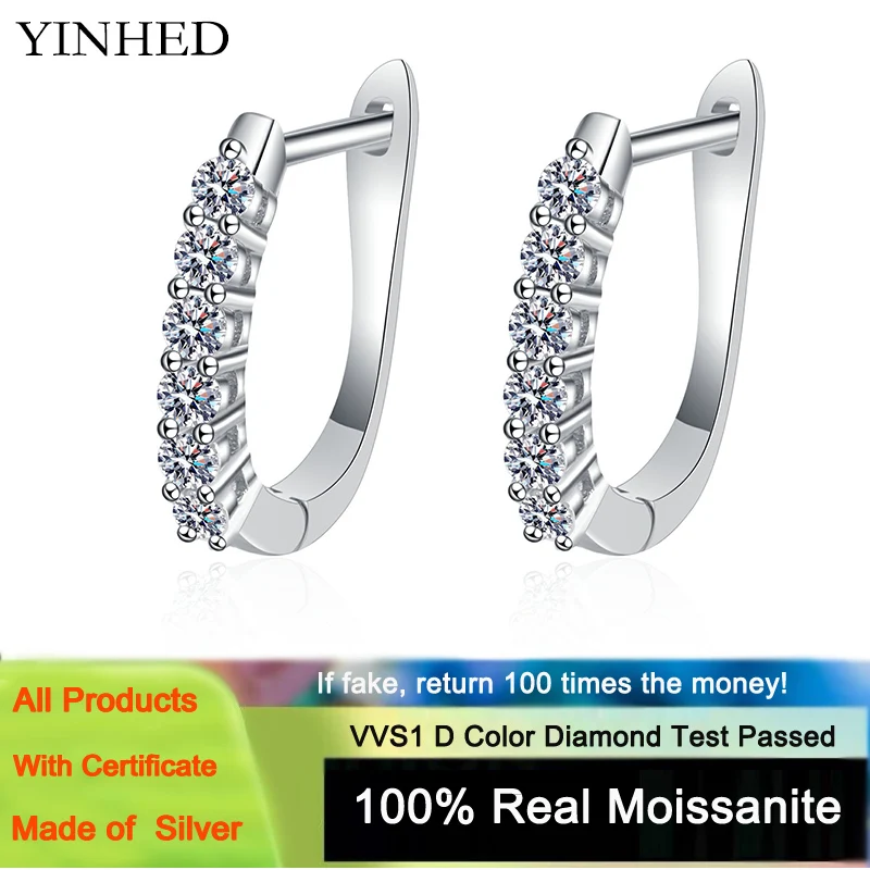 

YINHED 925 Sterling Silver Personalized Simple Earrings Single Row Moissanite Hoop Earrings for Women Holiday Gift