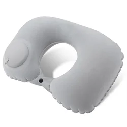 Compact Self-Inflating Flocking Neck Pillow for Travel and Outdoor Adventures (Grey)