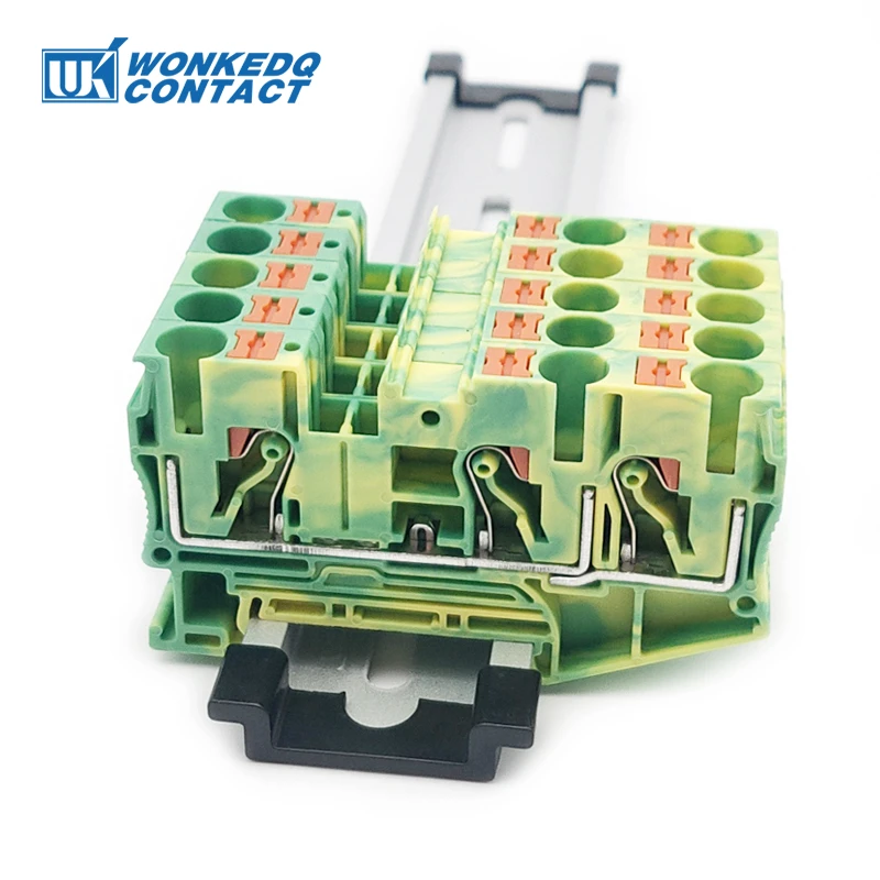 

PT6-TW-PE Push-in Ground Terminals 6mm 1-in 2-out Din Rail Terminal Block Grounding Cable Connector Electrical PT-6-TWIN-PE