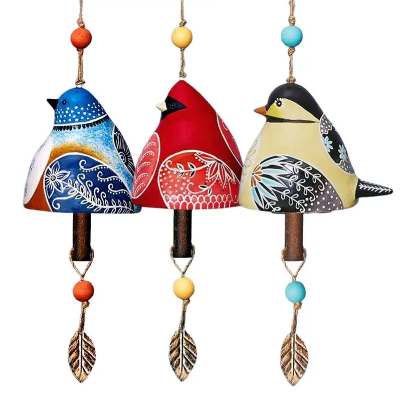 

Metal Bird Windchime Hand Painted Hanging Bird Bells Porch Pendant colorful Bird Lucky Wind Bell For Wall Window Door Backyard