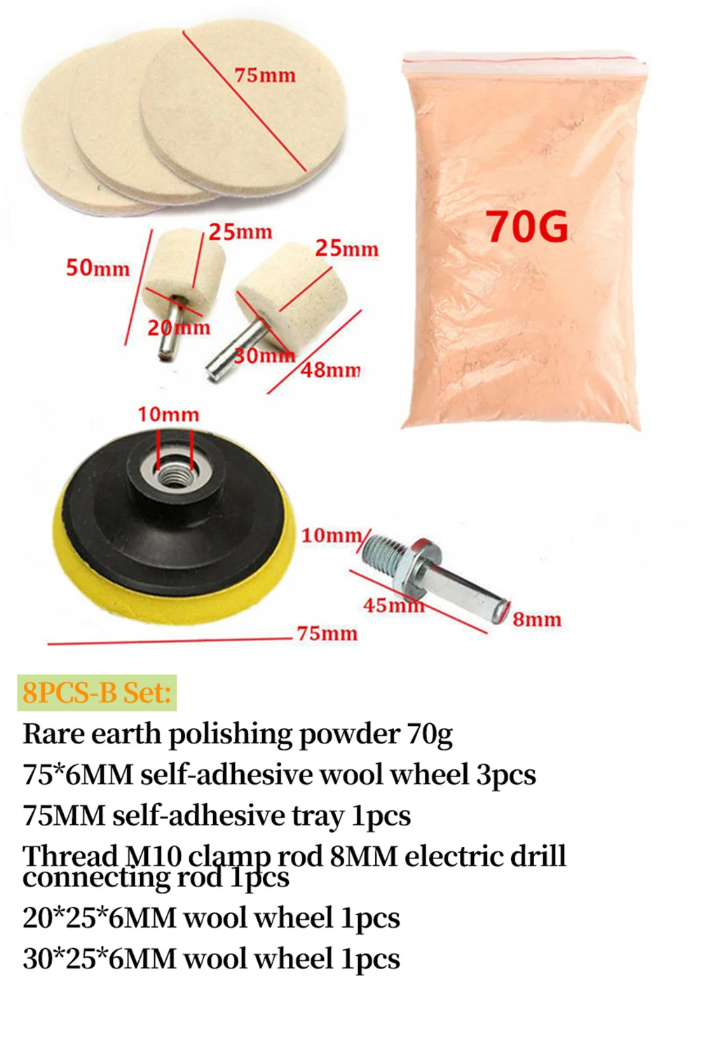 Kit de polissage de verre, dissolvant de rayures de verre de voiture 100 g,  tampon de voiture, poudre d'oxyde de cérium, ensem[227]