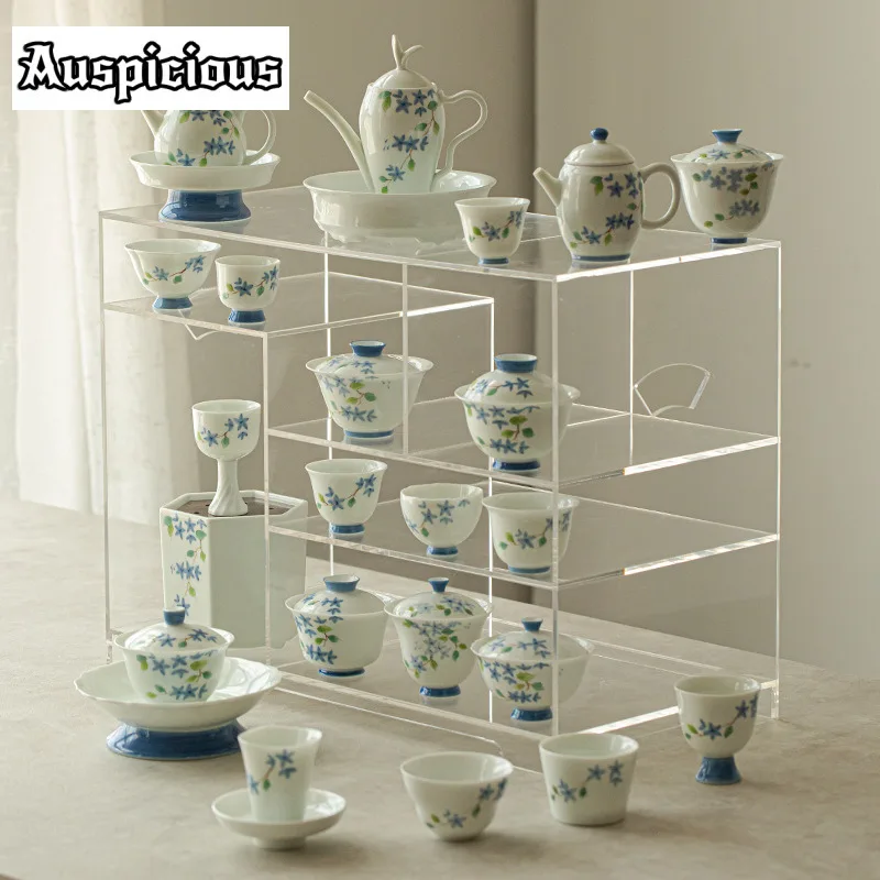 550ml Underglaze Color Hexagonal Tea Washing Hand-painted Small Blue Bud Chaxi Ceramic Jianshui Tea Wash Cha Ornaments Gifts