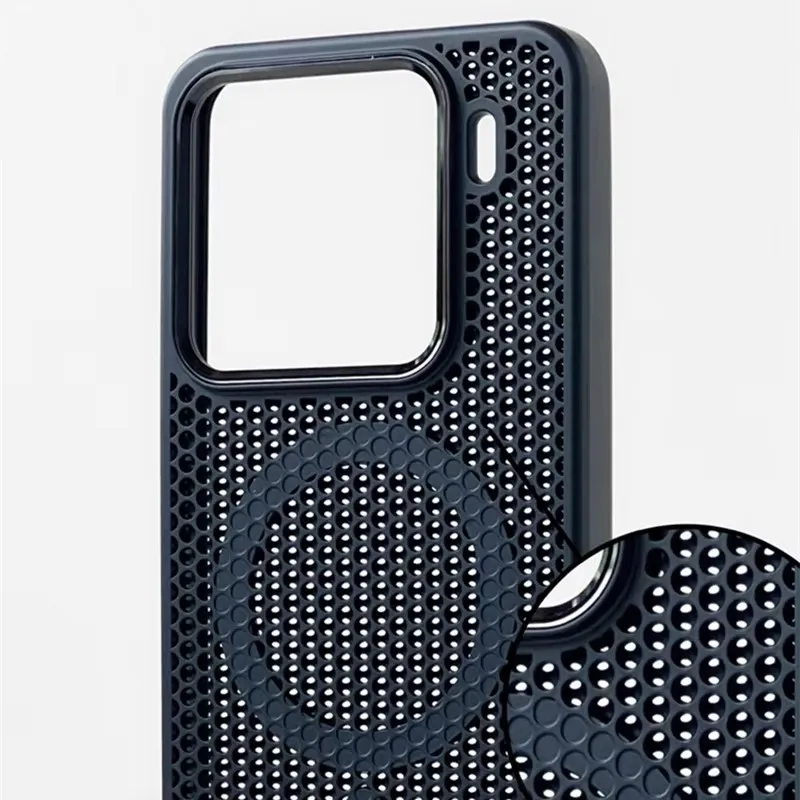 Magnetic Alloy Lens Wireless Charging Phone Case with Honeycomb Mesh Cooling Design