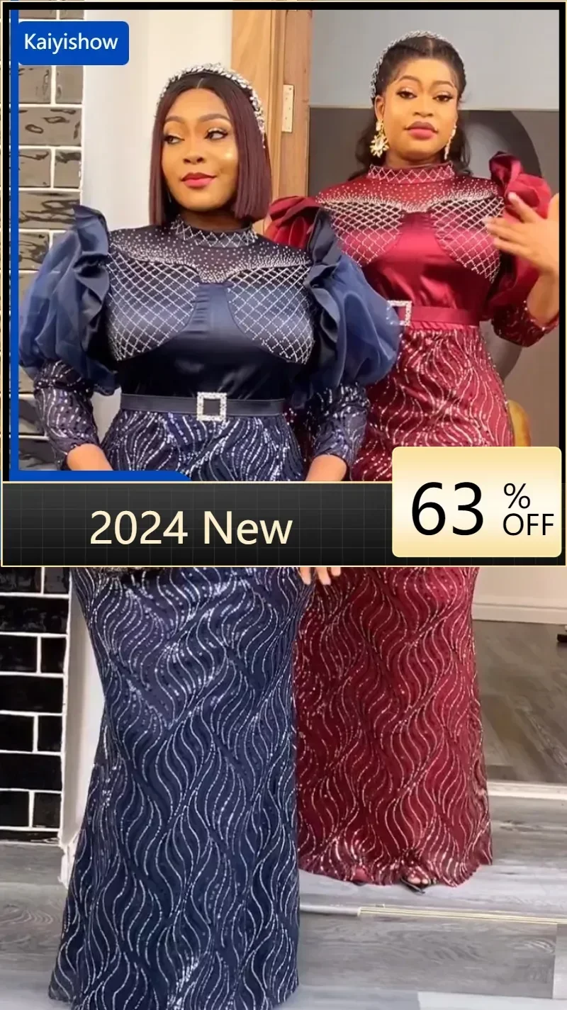 

Plus Size African Party Dresses for Women Dashiki Ankara Sequin Wedding Evening Gown Sexy Bodycon Maxi Robe Africa Clothing 2024