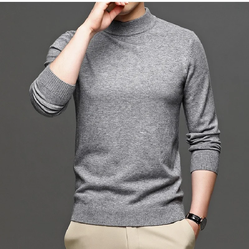 Korean Spring And Autumn  Urban Fashion Cashmere Rib Bottom Sweater Half High Neck Solid Color Slim High Elastic Base Shirt