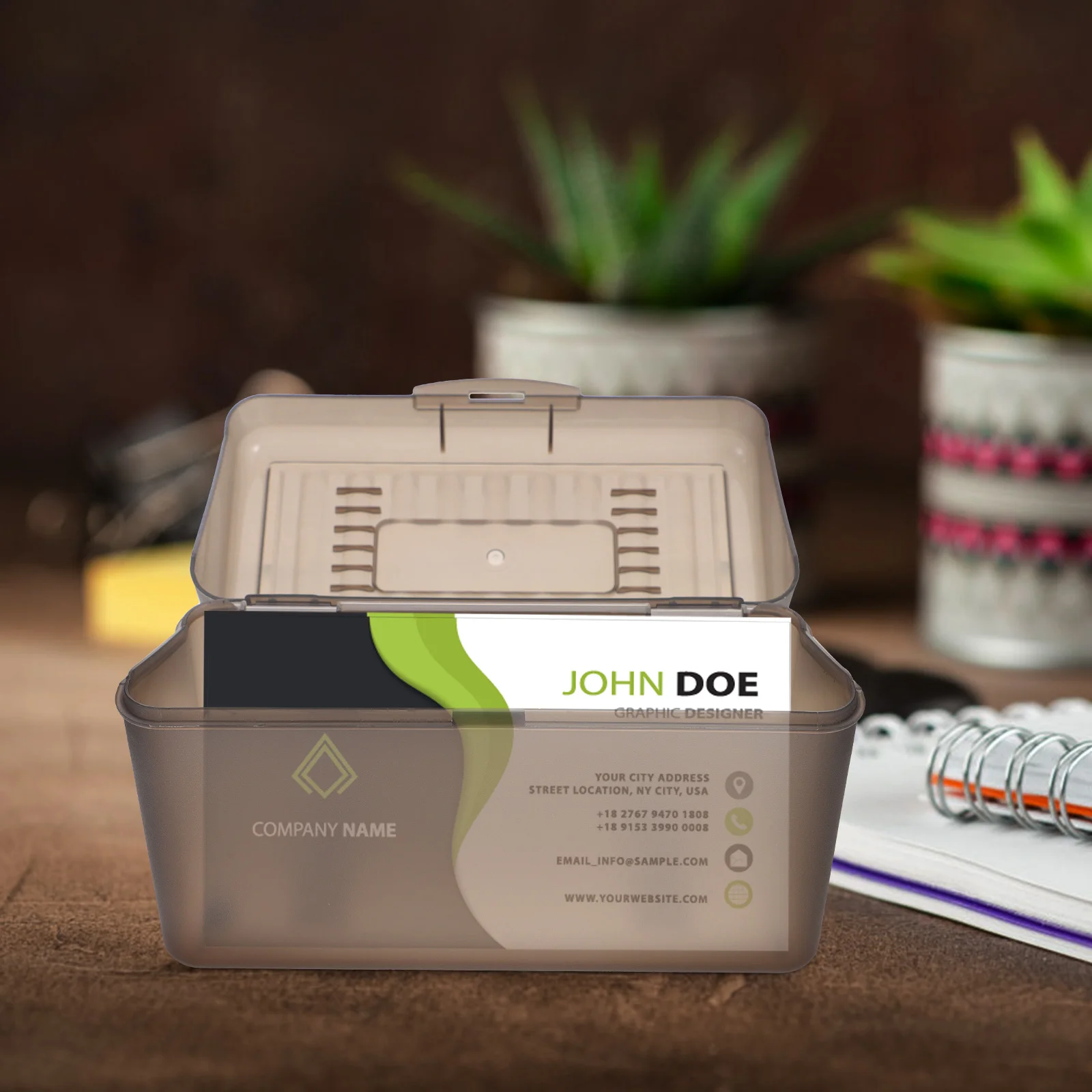 

Card Box Holder Business Cards Container for Office Convenient Plastic Stand Display Shelves Storage Case Home Name Organizer