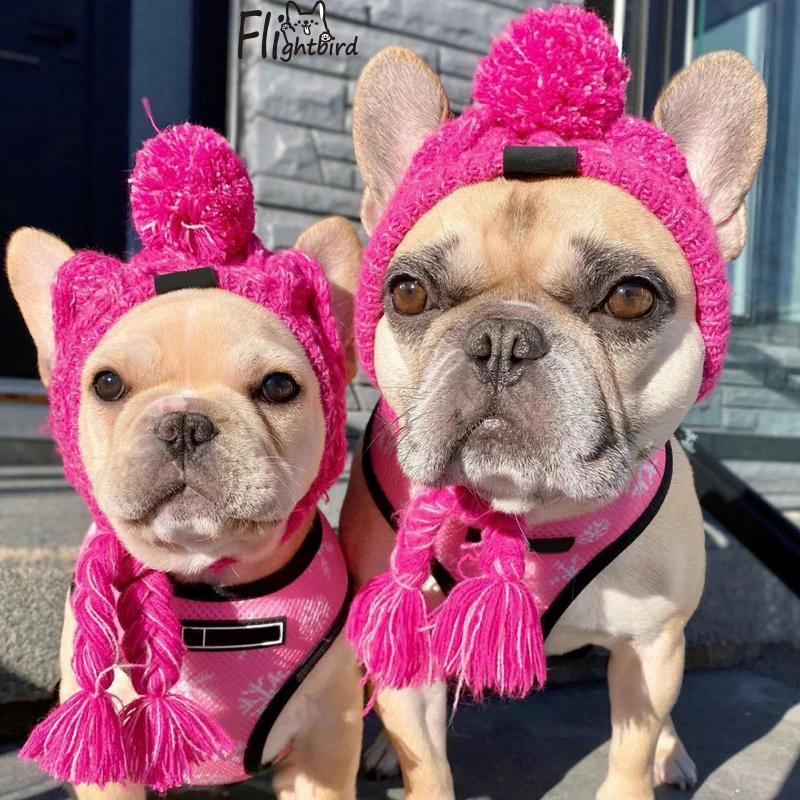 

Winter Warm Dog Hat Windproof Knitting Caps for Small Medium Dogs French Bulldog Chihuahua Hat Fluffy Ball Puppy Cap Accessories