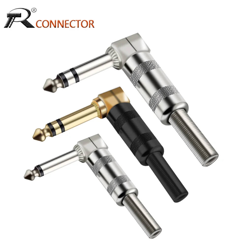 2PCS Right Angle 6.35MM Stereo Male Plug Guitar Wire Connector 1/4 Inch Effects Pedal Microphone MIC