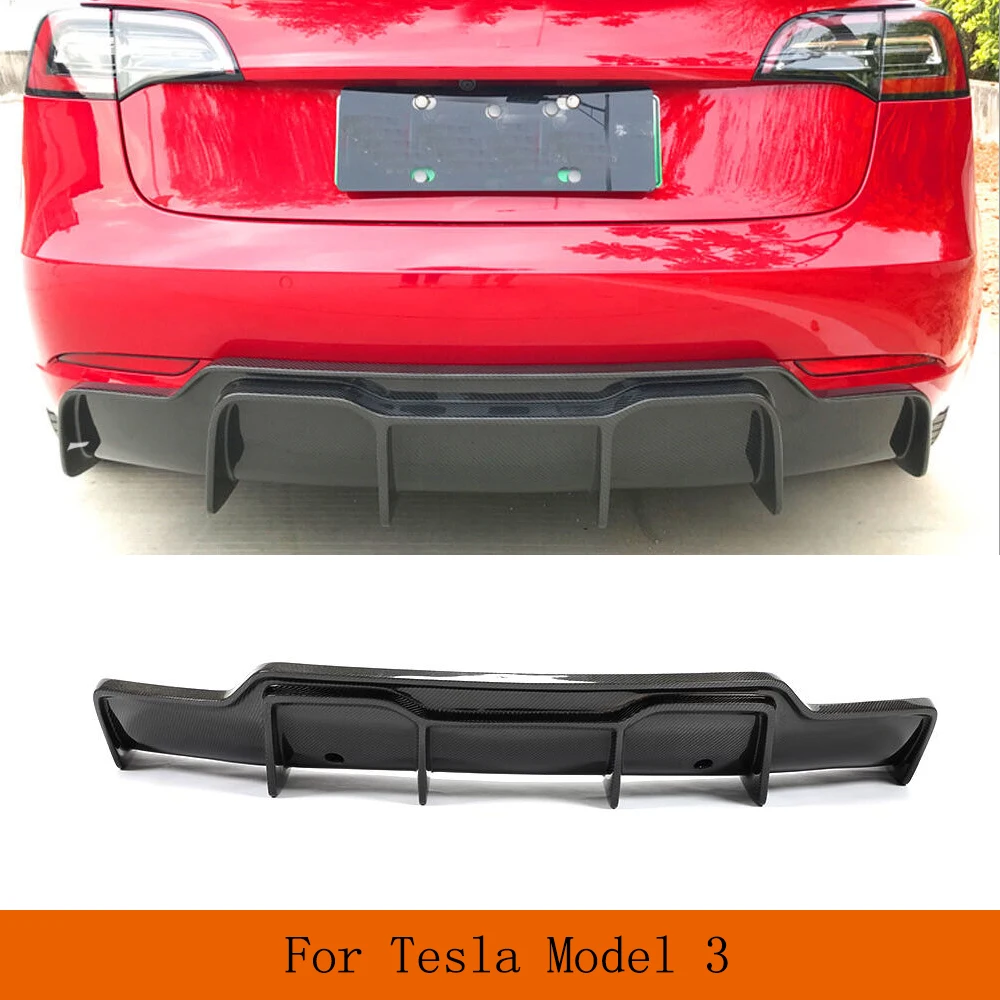 Real Carbon Fiber Car Rear Bumper Diffuser Spoiler Chin for Tesla Model 3 Rear Lip Diffuser Protector 2016-2023