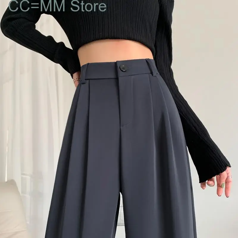 New Suits Pants Fashion Spring Office Ladies High Waisted Wide Leg Pants Women Chic Casual Loose Black Pants