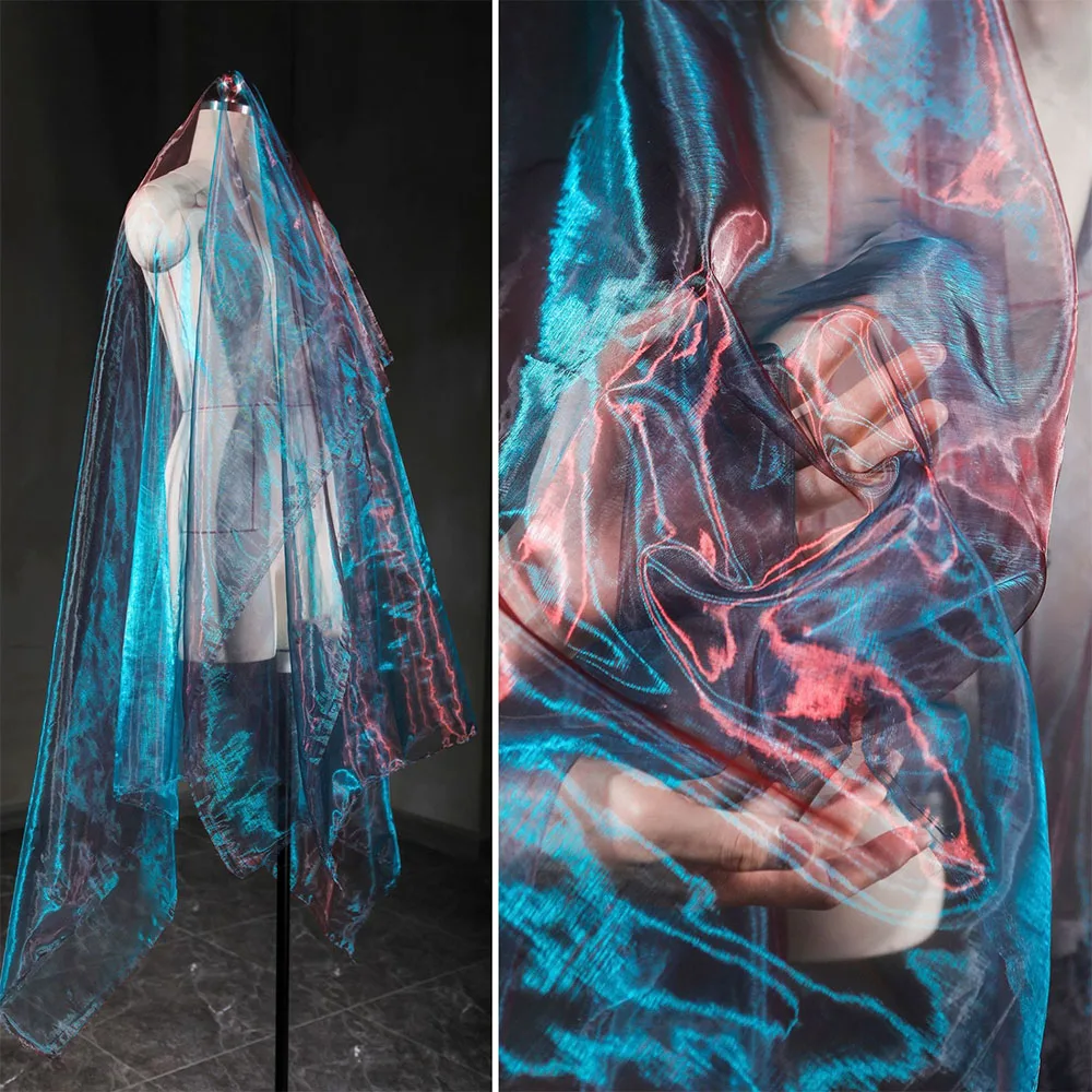 Farbverlauf blinkender bunter Organza-Tüllstoff für Designer-Styling, modisch, glänzendes Kleid, Kleidung, Accessoires, Bühnendekoration, Meterware