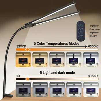 Double/Single Head LED Desk Lamp Dimmable PC Monitor Light USB Table Lamps Reading Lights Eye Protection 3 Color Mode For Office 3