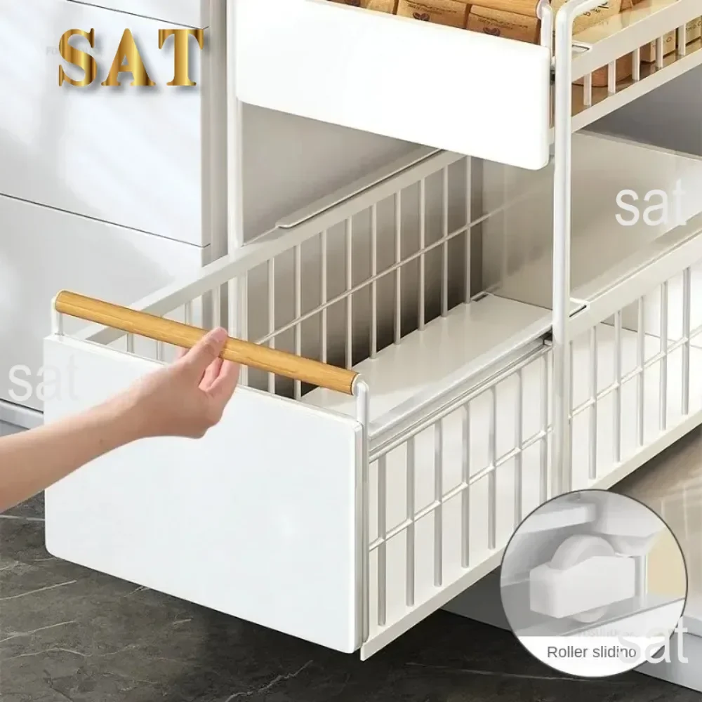 Description Picture 3 of itemUnder Sink Organizer Metal Kitchen Pull-Out Layered Racks 2-Tier Basket Drawer Cabinets For Bathroom Sink Storage Shelf Cabinet