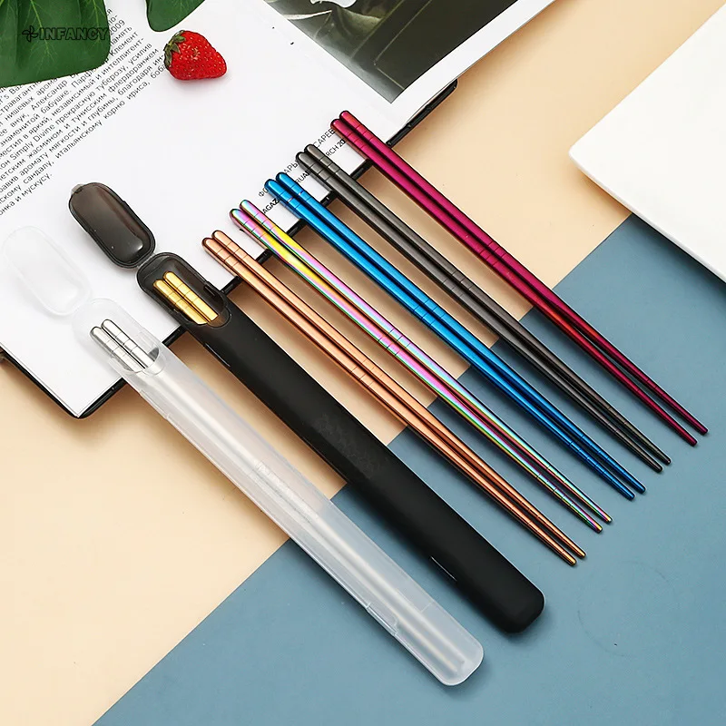 

1Pair Stainless Steel Chopsticks Korean Style Metal Chopstick Dinner Tableware Non-slip Chinese Chopsticks Kitchen Tools 304