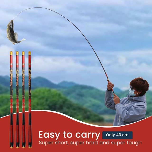 Fishing Rod, Fishing Pole Portable Rod Short Pole Fishing Rod Fishing  Equipment Tools Gifts for Women Men - and blue, Black 6.3m