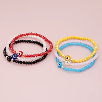 Go2Boho Evil Eye Bracelet for Women Fashion Couple Jewelry Solid Colorful Faceted Crystal Beaded Bracelets Summer Jewellery Gift 1