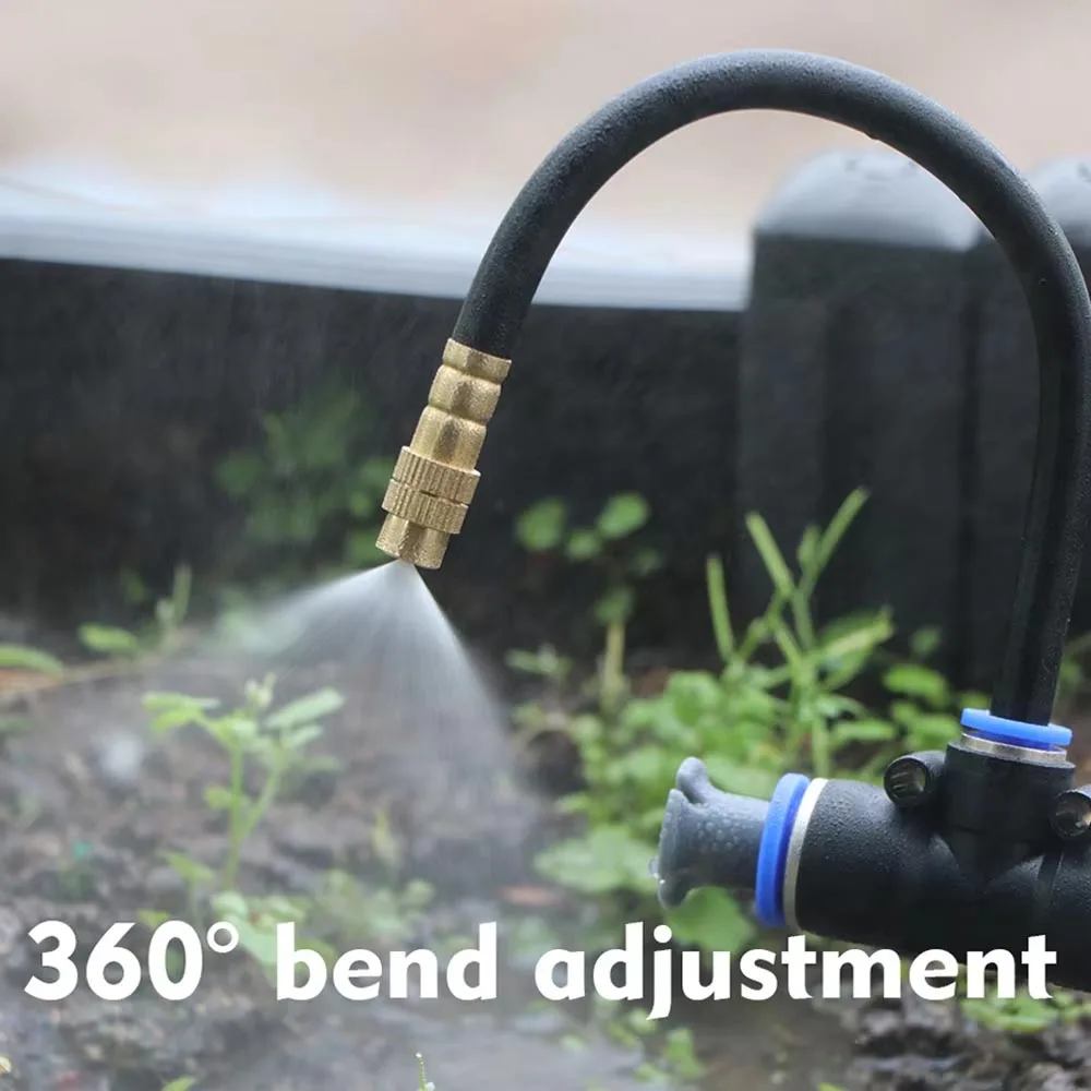 3/8" 9/12mm Garden Misting System Fitting Adjustable Brass Nozzle Atomizer Valve Tee Elbow Cross Quick Connect Adapter PE Tubing 3