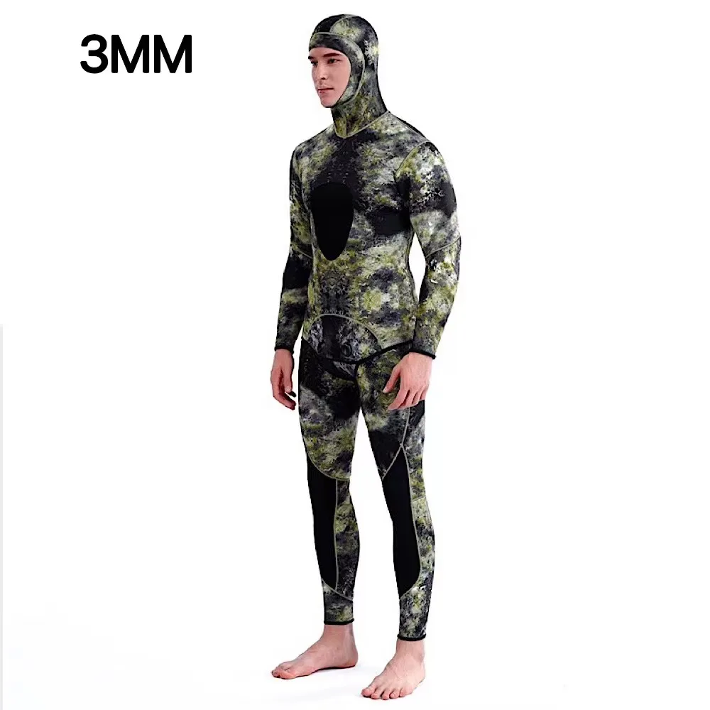 Diving Suits Camouflage Long Sleeve Fission Hooded 2 Pieces Of 1.5/3MM Neoprene Submersible Suit For Men