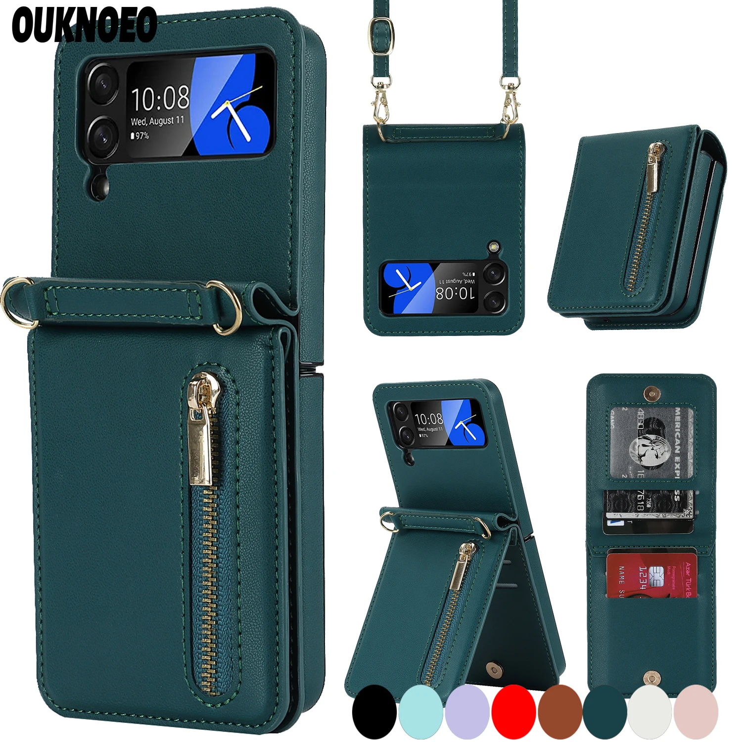 

Crossbody Bag Luxusy Leather Phone Case For Samsung Galaxy Z Flip 5 Z Flip 4 3 With Long Lanyard Holder Wallet Protect Cover