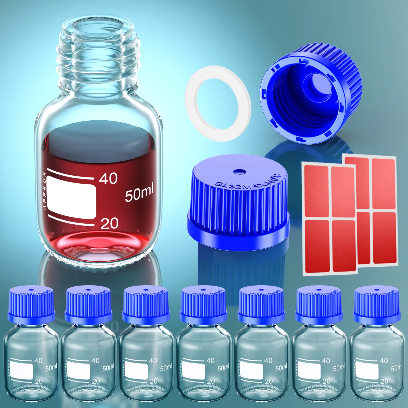GL45 GL32 GL25 Round Media Storage Bottles Storage Glass Bottle Blue Screw Cap 25ml 50ml 100ml 250ml 500ml 1000ml ks-tek media storage bottles