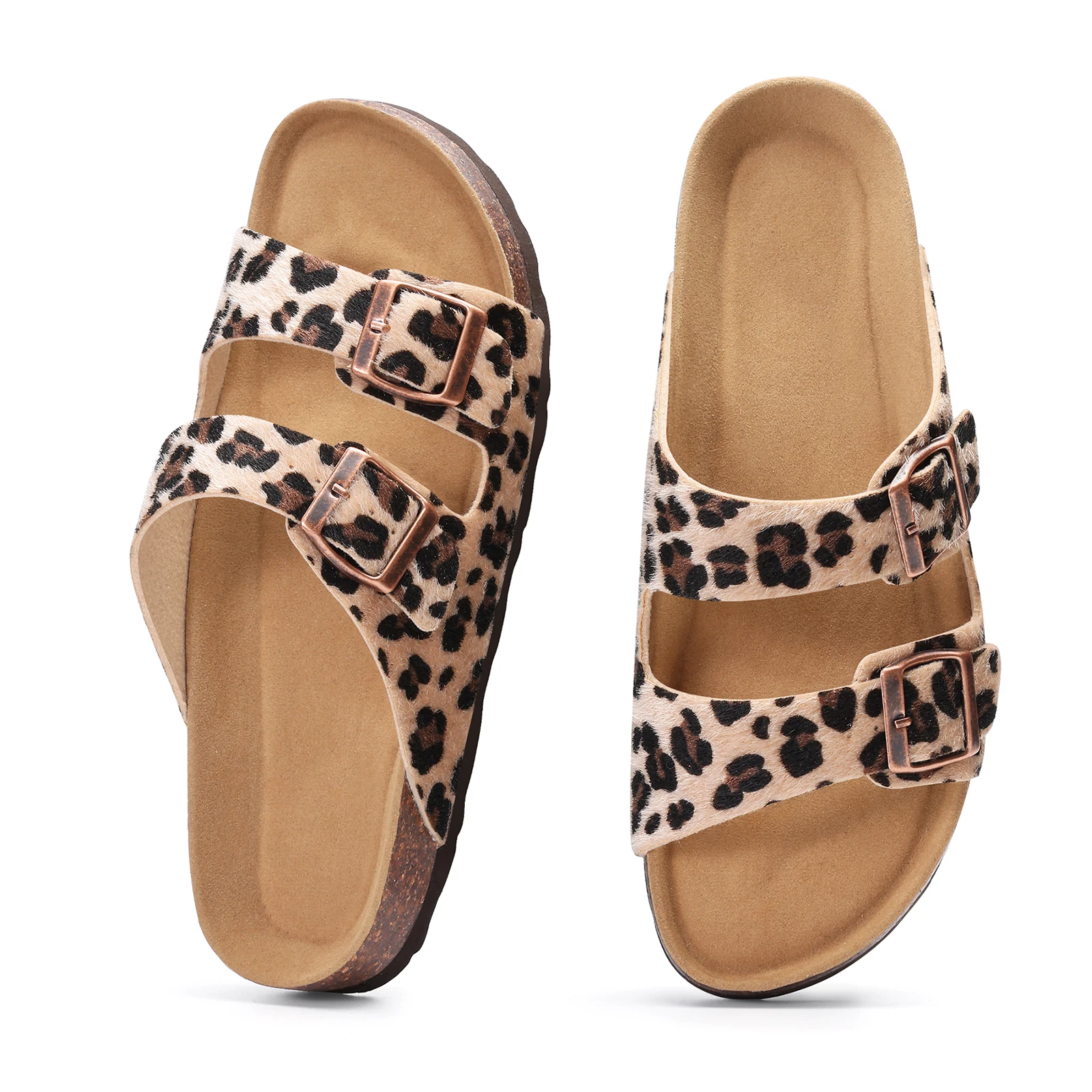 Comwarm Damen-Clogs mit Leopardenmuster, modische Freizeitsandalen, Slip-On-Outdoor-Slides, Korksohle, Sandalen mit Fußgewölbestütze – Detail 8