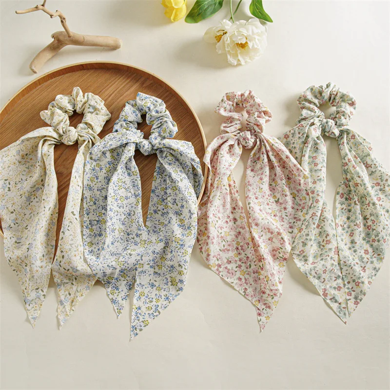 

Summer Flower Long Scarf Hair Bands For Women Scrunchie Elastic Ribbons Bow Tie Ponytail Holder Girl Elegant Hair Accessories