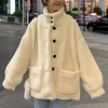 Lamb Fur Jacket Women's Sweatshirt Autumn Winter Korean Version Single Button Stand Collar Loose Versatile Fleece Shirt Trendy