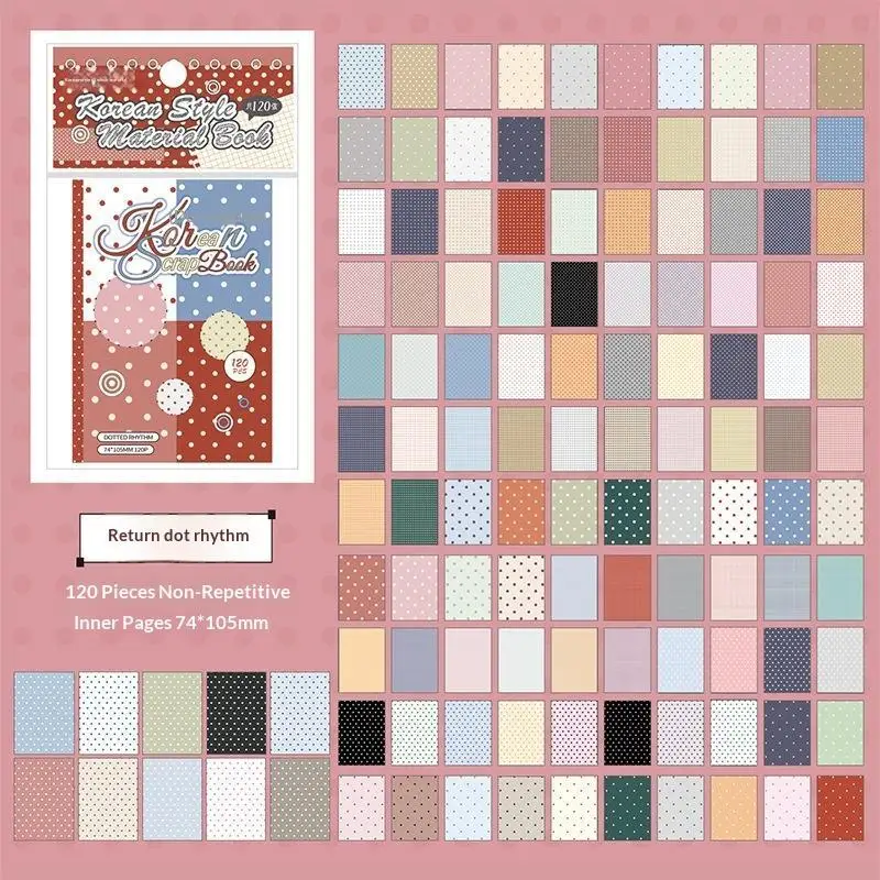 Blocco di Carta per Scrapbooking Kawaii | 120 fogli di carta con motivi a pois e stelle | Perfetto per la creazione di diari, la realizzazione di biglietti fai-da-te e l'artigianato artistico - immagine 6