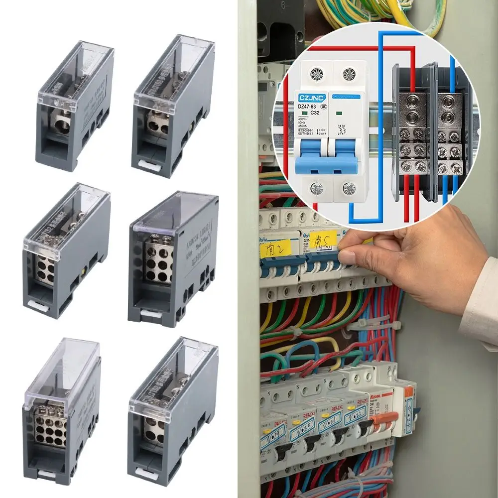 One in Multiple out Din Rail Terminal Block 150A ABS/Copper Distribution Box Wire Connector Universal Power Junction Box