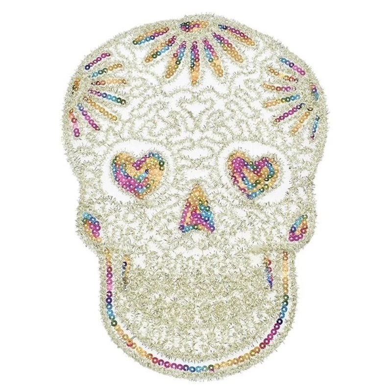 Lace Sequin Halloween Skull Patch Halloween Decorative Embroidery Clothing Patch Colorful Skull Sequin Patch ClothingAccessories