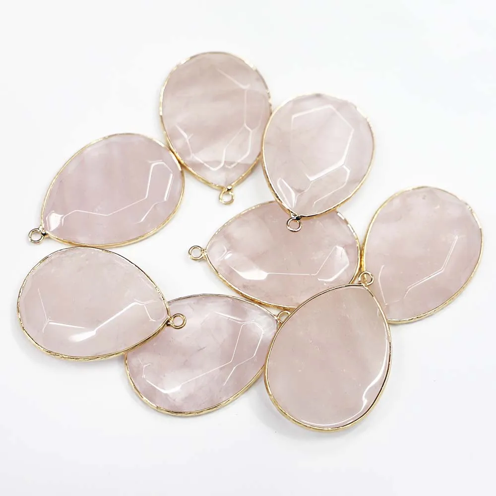 

Natural Stone Rose Quartz Cut Water Drop Necklace Pendants Mineral Healing Charms Fashion DIY Jewelry Accessories Wholesale 4Pcs