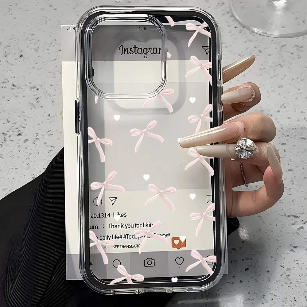 Pink Heart Bow Pattern Soft Silicone Candy Color Phone Case