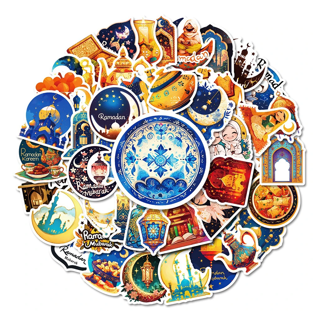 Decorative Stickers Funny Cute Cartoon Ramadan Eid Mubarak Stickers 10/30/50pcs