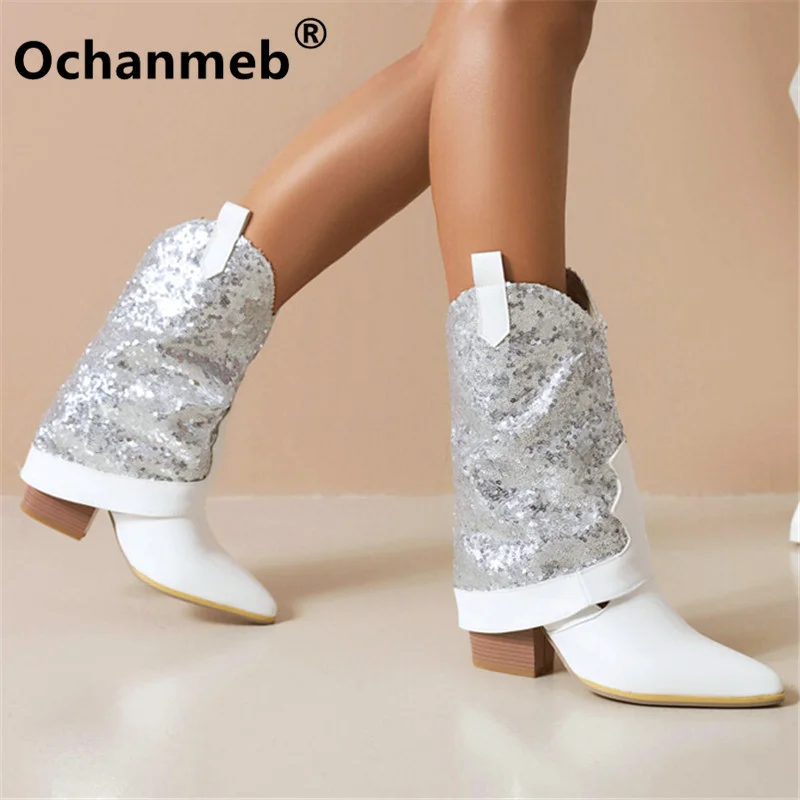 Botas Altas Mujer MissHeel Botas Con Purpurina Brillante Y Tacones