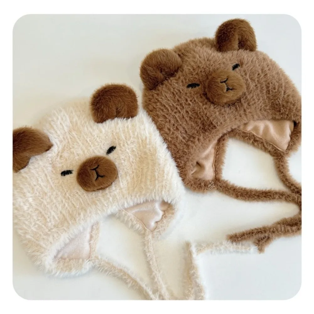 Polyester Fiber Beige Winter Capybara Beanie Hat