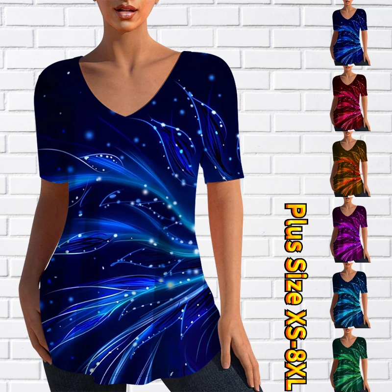 

2023 Casual Top Clothing Fashion Women's T-shirt Spring/Summer Short Sleeve Top 3D Printing Elegant New V-Neck Pullover T-shirt