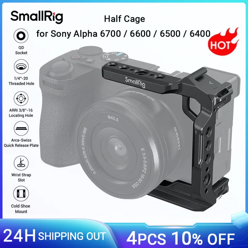

SmallRig Half Cage for Sony Alpha 6700/6600/6500/6400 Built-in Quick Release Plate for Arca-Type Camera Cage w Shoe Mount -4337