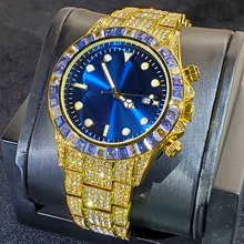 

Top Brand Luxury Sapphire Crystal Blue Men Automatic Date Watches Square Diamond Bezel Luminous Hand Window Quartz Wristwatches