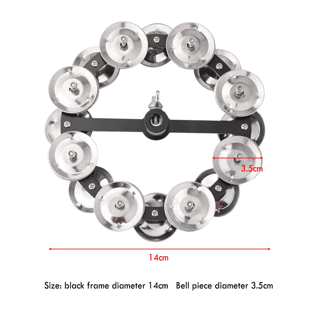 Drum Cymbals Hi Hat Tambourine Steel Bells with Row Jingles Portable Instrument