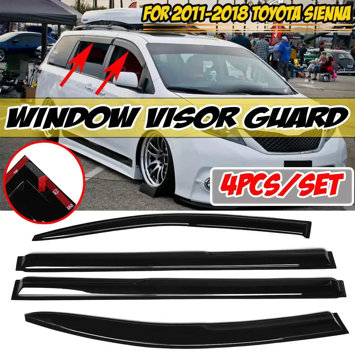 

4pcs Car Side Window Deflector Window Visor Vent For Toyota Sienna 2011-2018 Wind Shields Sun Rain Guards Awnings Shelters