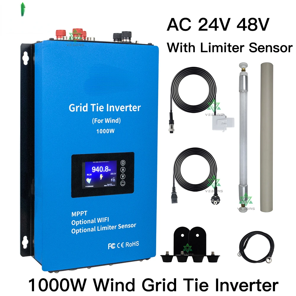 

MPPT 1000W Grid Tie 3 Phrase Inverter Wind Power Microinverter Pure Sine Wave with limiter for 24V 48V AC wind turbine generator