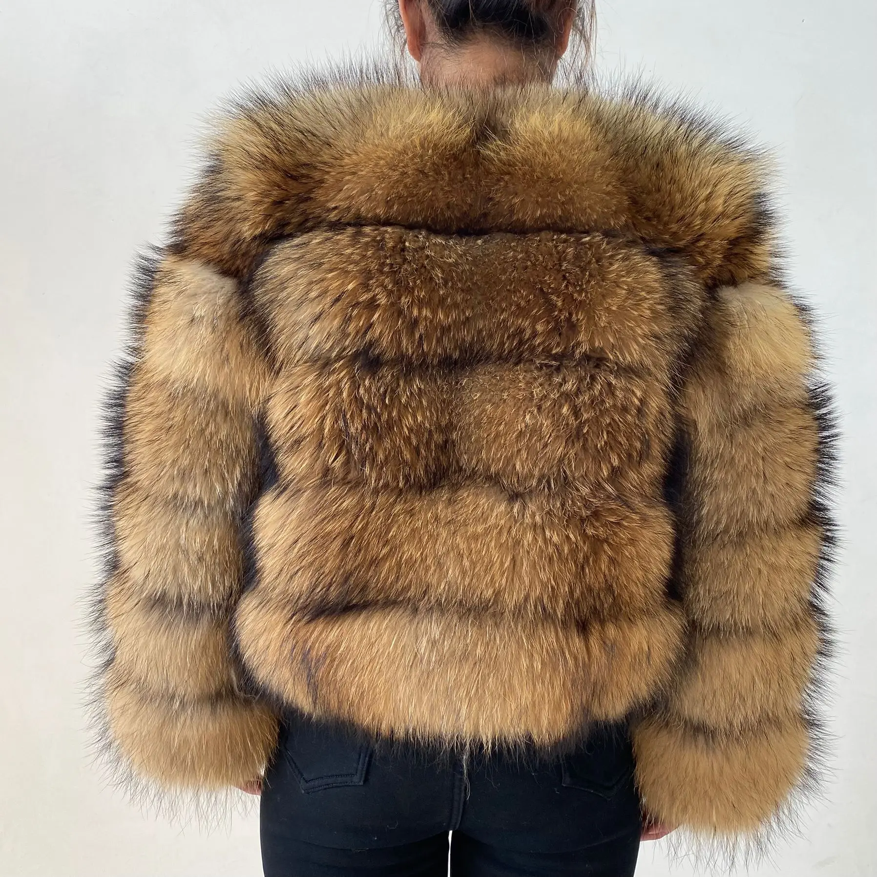 Women's Fur Coat - Winter Women's Warm Natural Raccoon Fur Coat - Fashionable Luxury Mainstream Brand Genuine Leather Coat