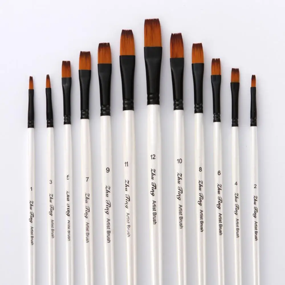 Painting Brushes 12Pcs Nylon Hair Wooden Handle Watercolor Paint Brush Pen Set DIY Oil Acrylic Painting
