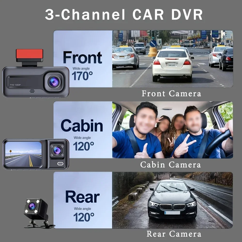 ڵ ī޶  ڽ  3 ä  ķ, 1080P  , Ĺ ī޶,  DVR, ڵ ׼