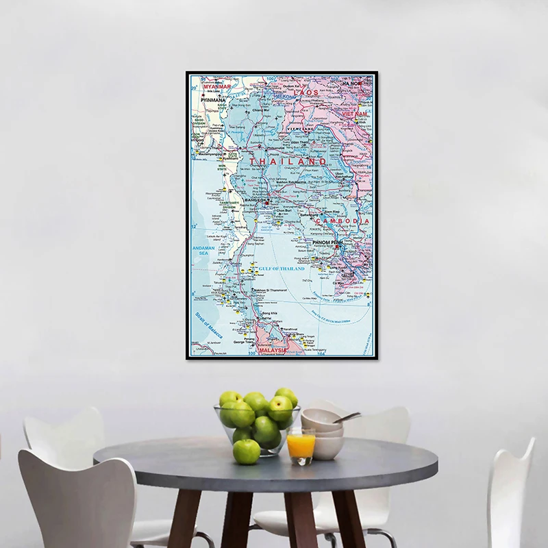 Thailand Administrative Map Non-woven Canvas Painting Wall Art Poster Unframed Print 42*59cm Home Decor School Supplies