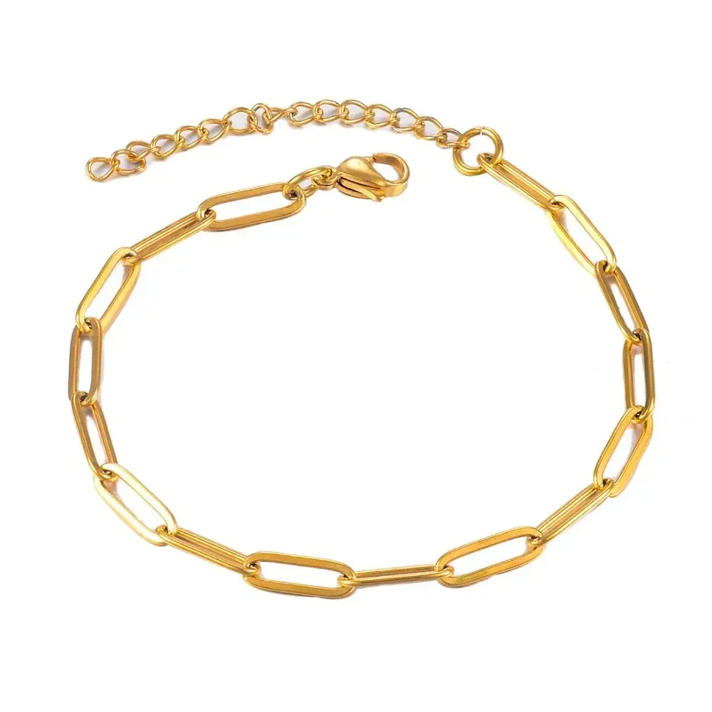 Bracelet Jewelry Stainless Steel Bracelet No Fade Gold/Silver Color Paperclip Chain Ladies Bangle Accessories