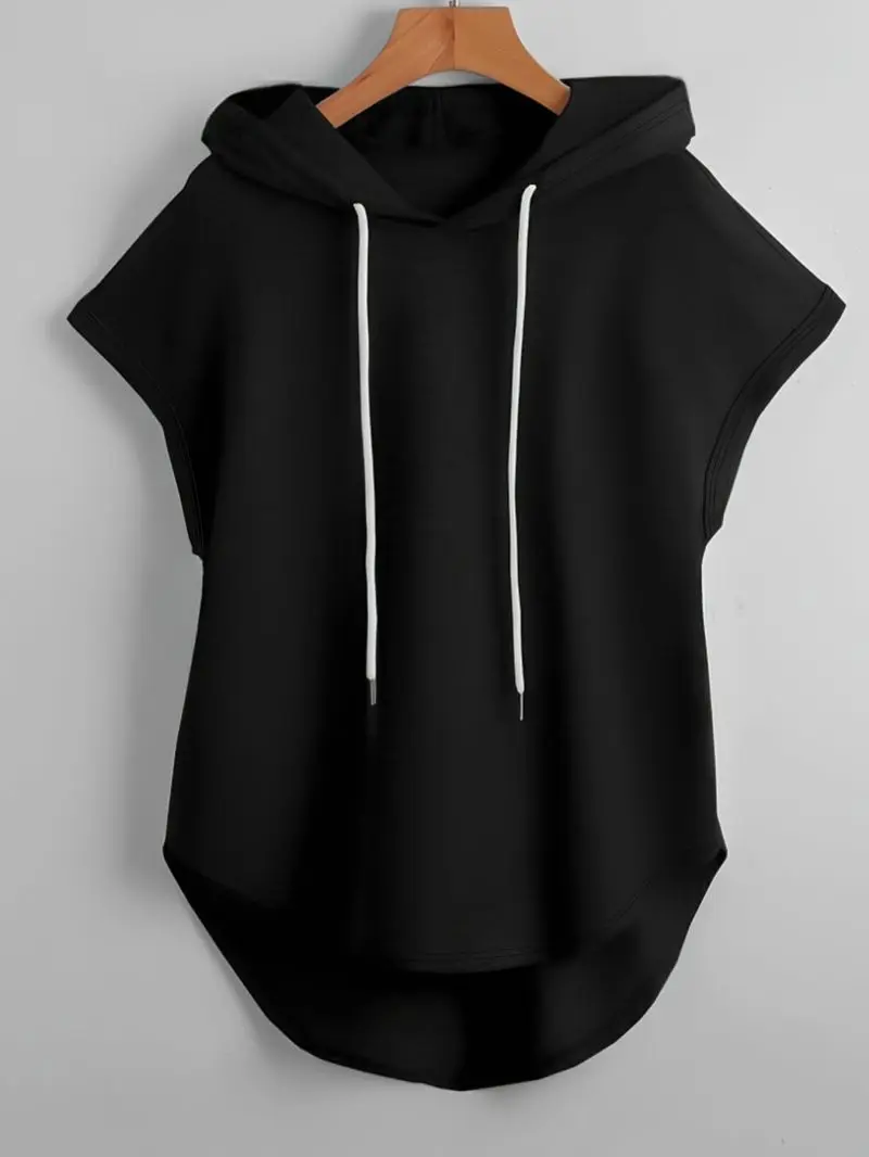 Einfarbiger Kapuzenpullover ohne Ärmel, lockerer, lässiger Pullover, Unisex, bequemer, weicher Stoff, Streetwear